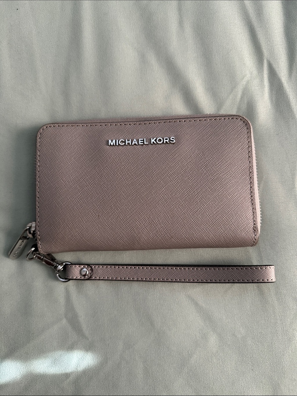 Michael Kors Light Gray Zip-Around Wristlet Wallet
